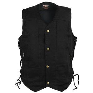 Black Denim Vest with Ten Pockets including concealed carry pockets